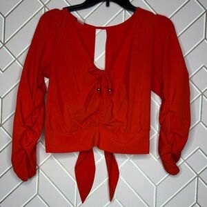 Elegant Red Orange Blouse with Tie Detail Medium